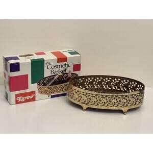 Vintage Karew “The Cosmetic Basket” Gold Footed Bathroom Vanity Tray Made In USA